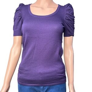 Style & Co. Women's Purple Ruched Short Sleeve Scoop Neck Blouse Small